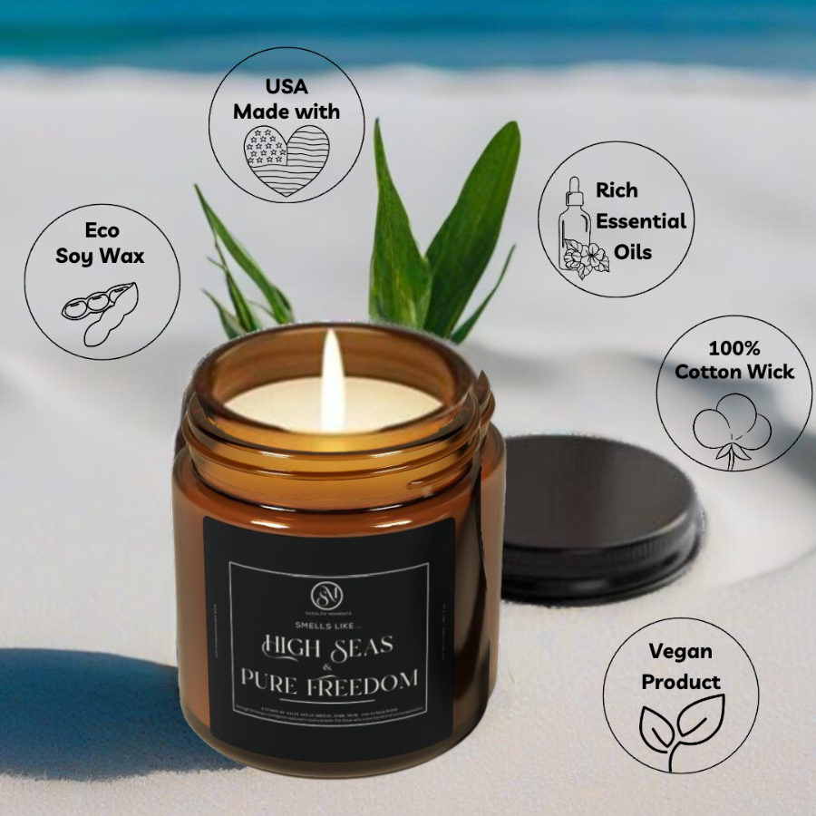 Smells Like...High Seas & Pure Freedom - The bold mix of salty ocean breeze, dark musk, and sandalwood. For those who crave the thrill of uncharted waters.